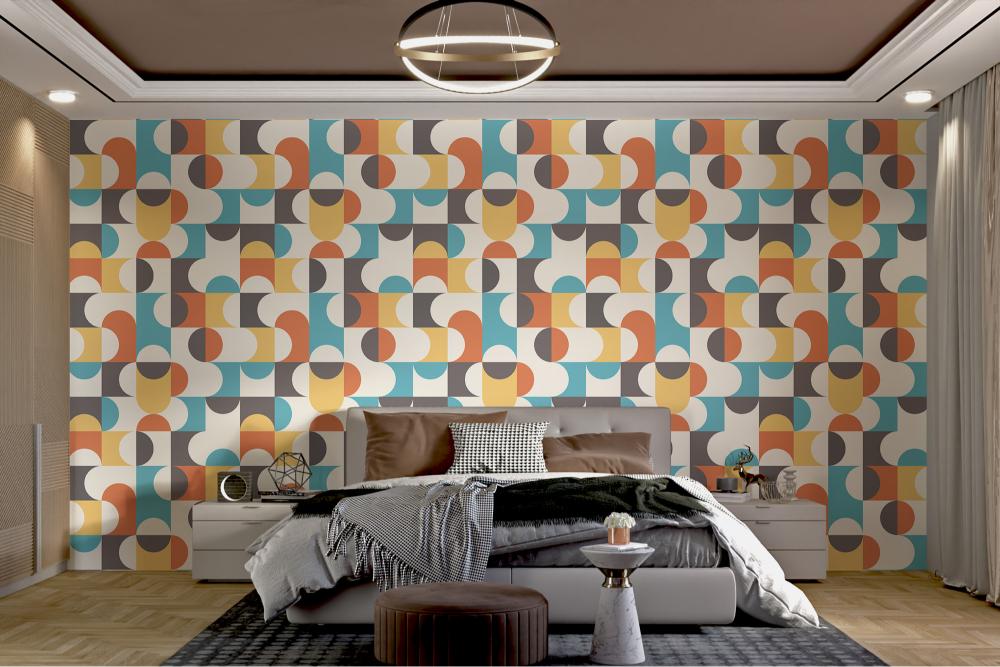 Vibrant retro pattern home decor wallpaper
