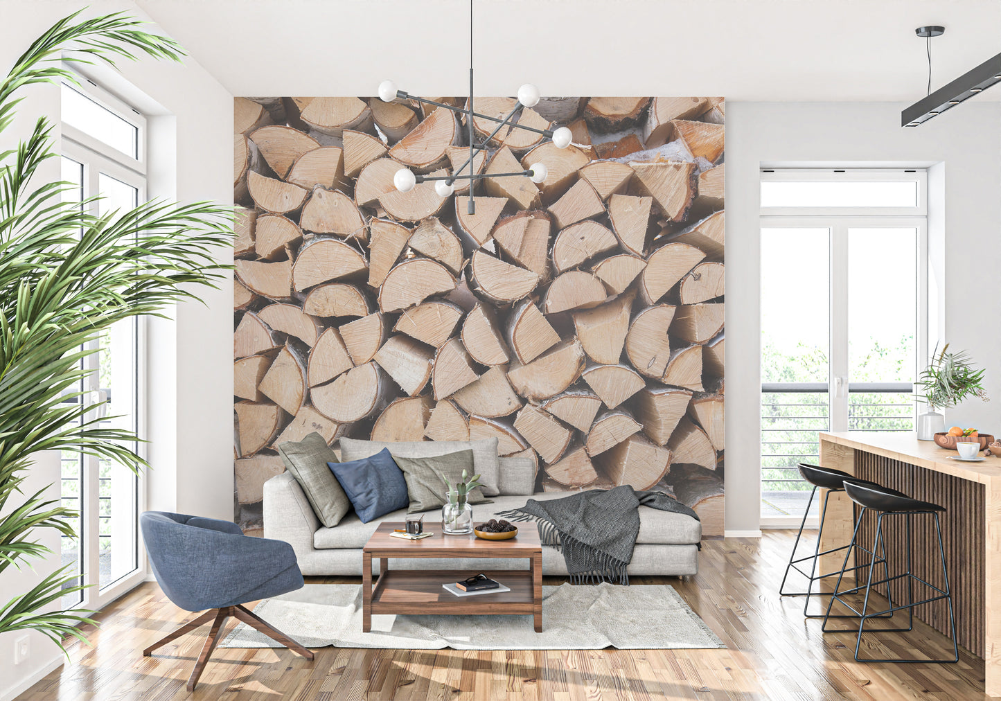 Stacked timber design removable wallpaper
