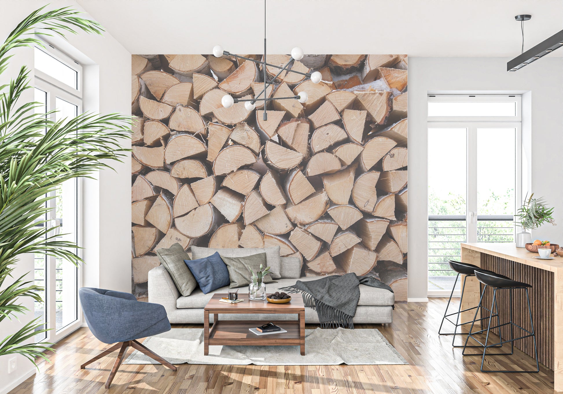 Stacked timber design removable wallpaper

