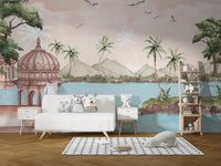 Elegant lakeside wallpaper for nature-inspired rooms
