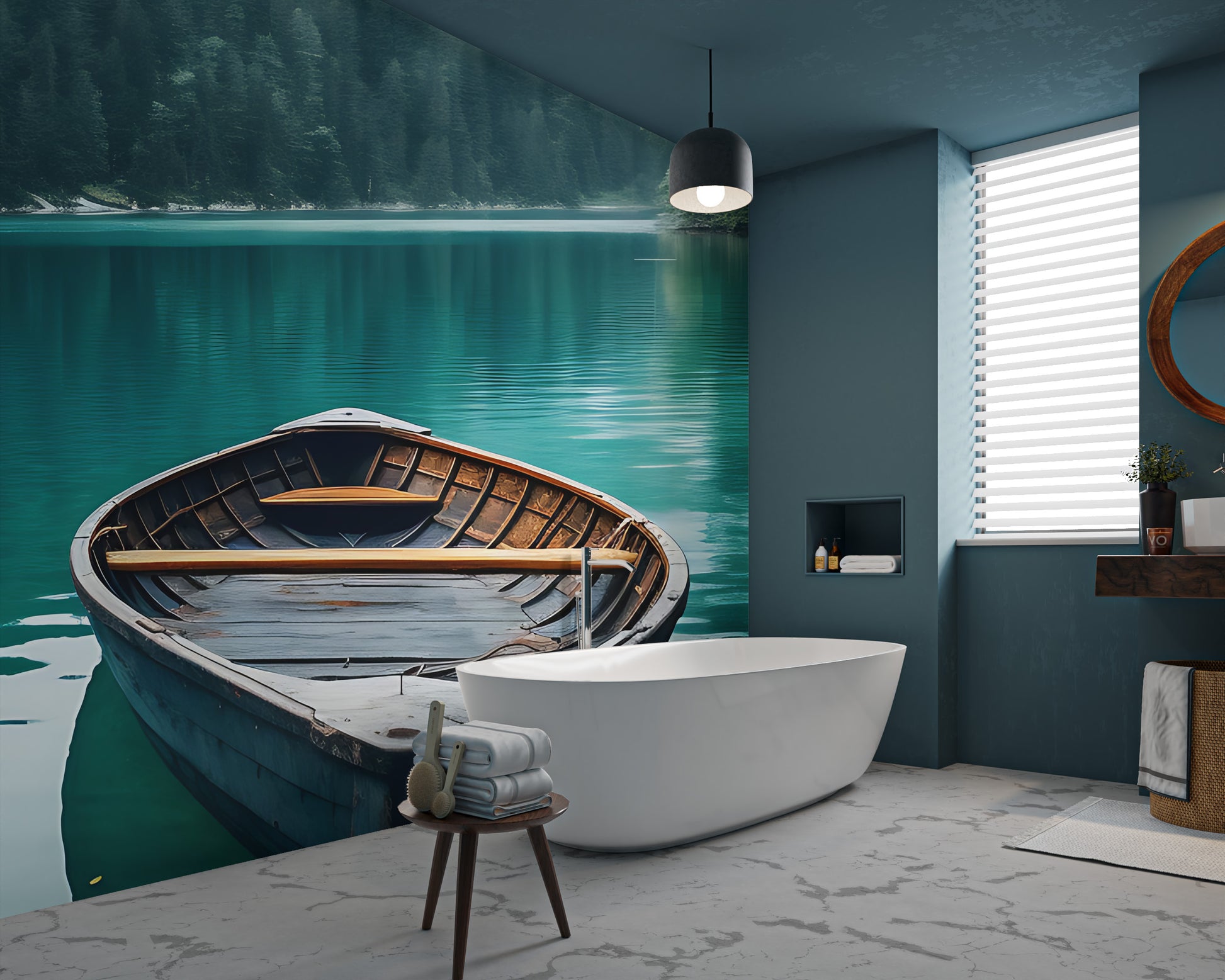 Serene lake with boat wall mural
