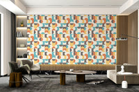 Timeless geometric retro wallpaper mural
