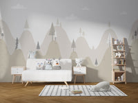 Serene kids retreat mountain wall mural
