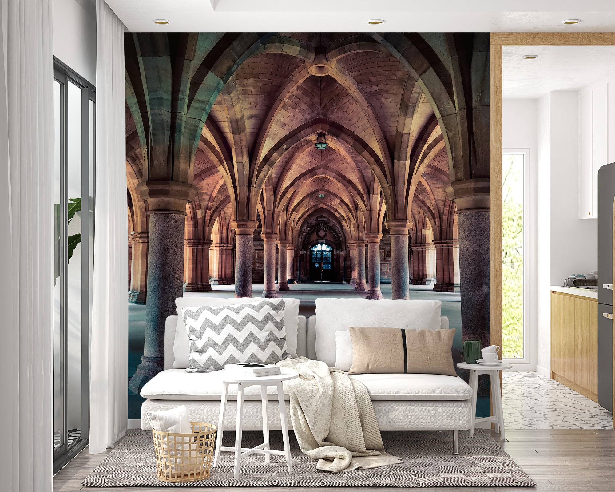 Historic Gothic archway wallpaper design
