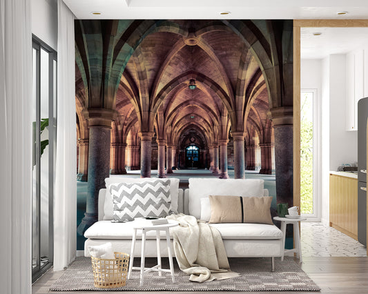 Historic Gothic archway wallpaper design
