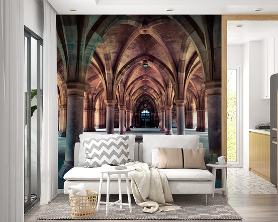 Historic Gothic archway wallpaper design
