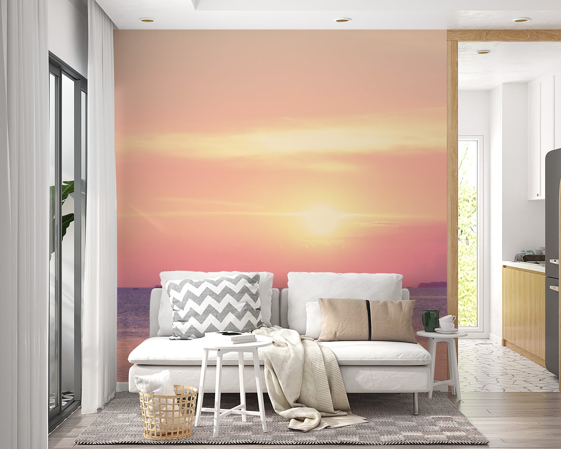 Soft pink ocean sunset wall covering

