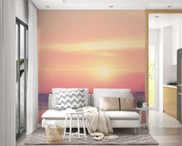 Soft pink ocean sunset wall covering
