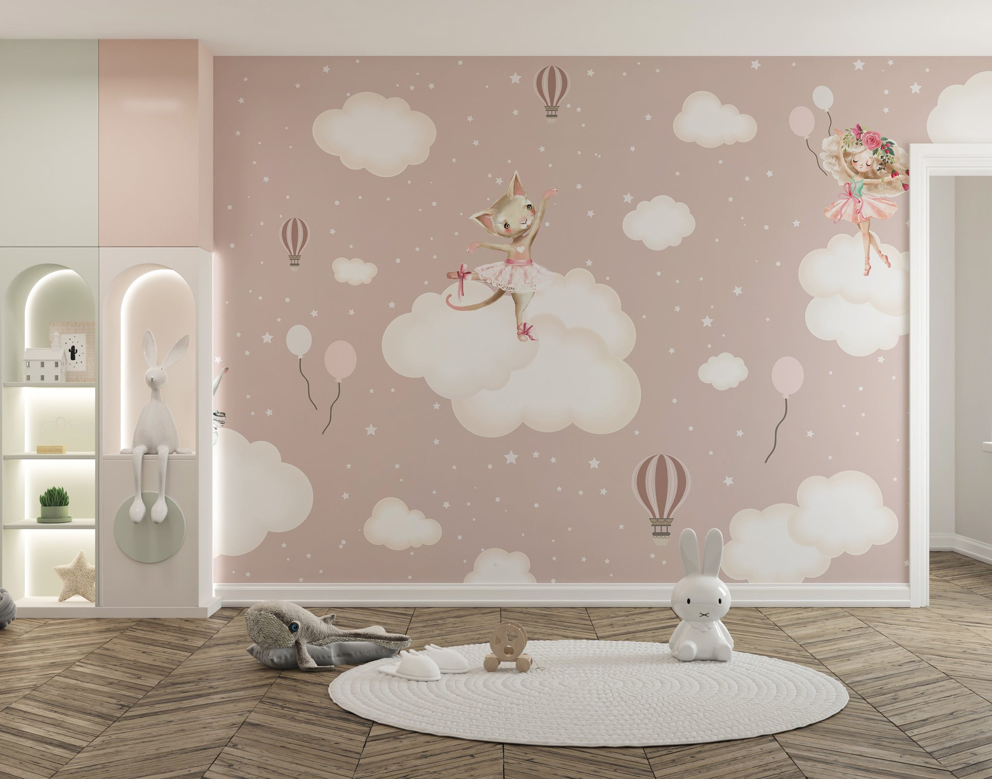 Rabbit mural creates a cheerful atmosphere

