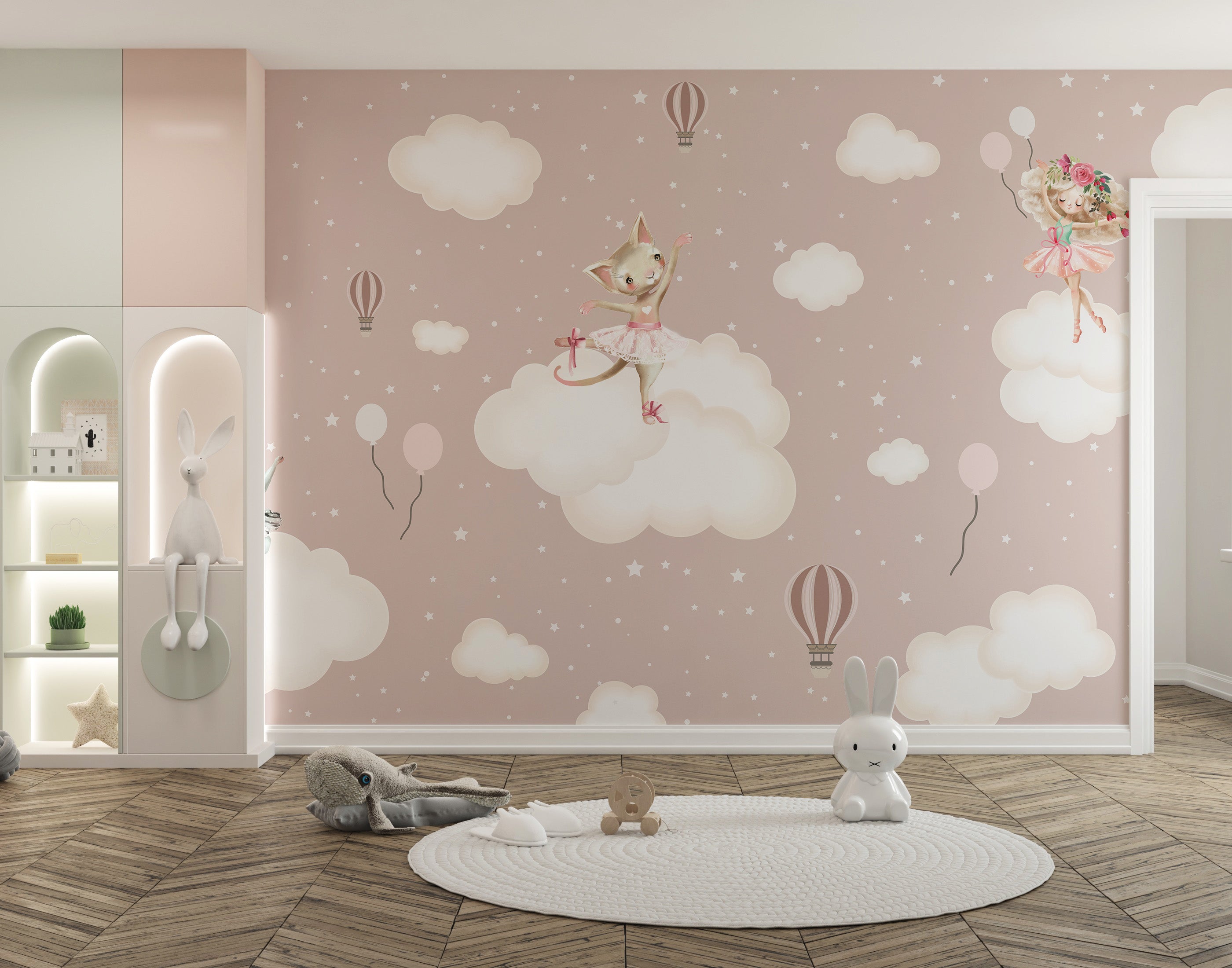 Rabbit mural creates a cheerful atmosphere
