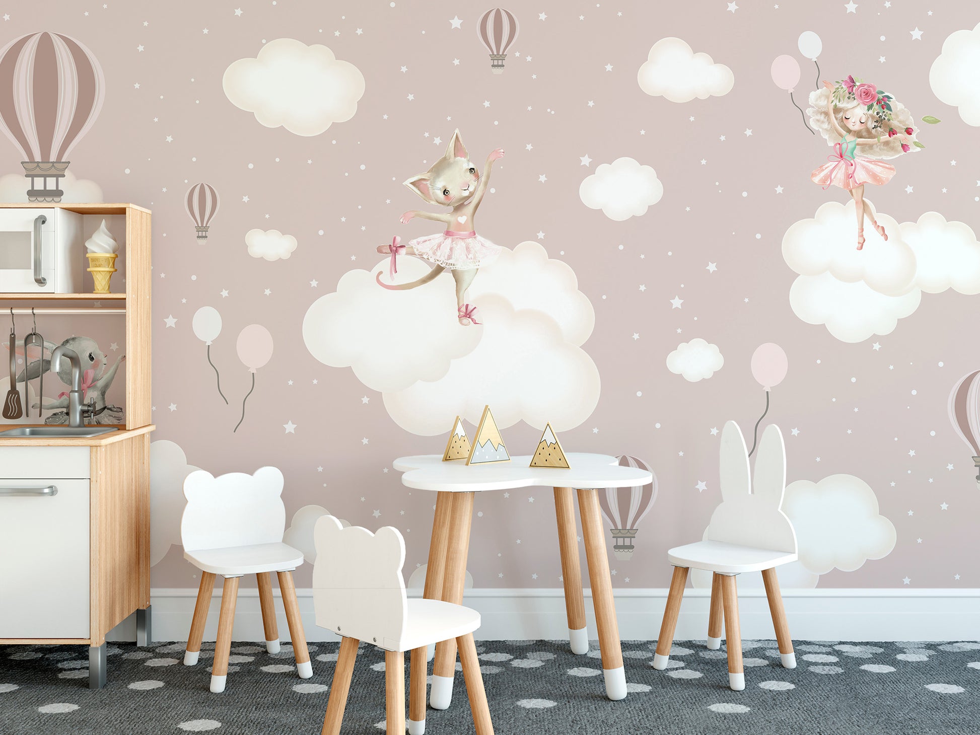 Playful rabbit wallpaper for family spaces
