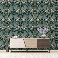 Seamless floral wallpaper in elegant green hues