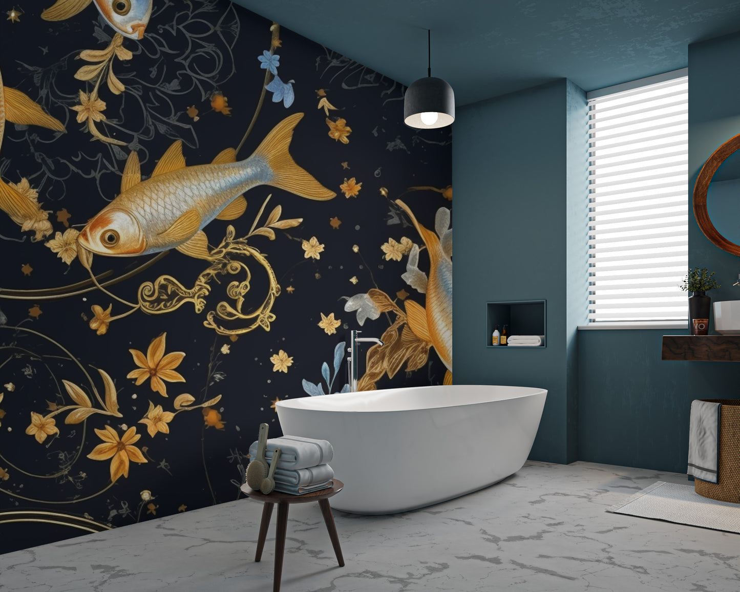 Luxury Goldfish Pattern Wallpaper