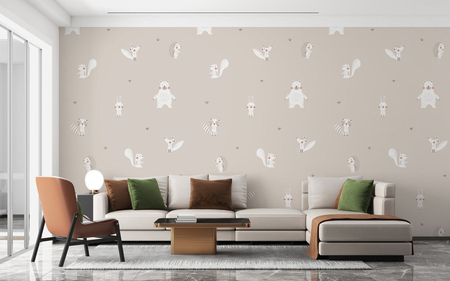 Forest Animals Beige Wallpaper
