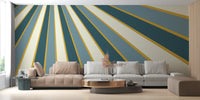 Radiating stripe design in green and cream for a modern mural effect
