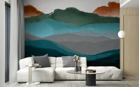 Serene mountain scene mural for bedrooms
