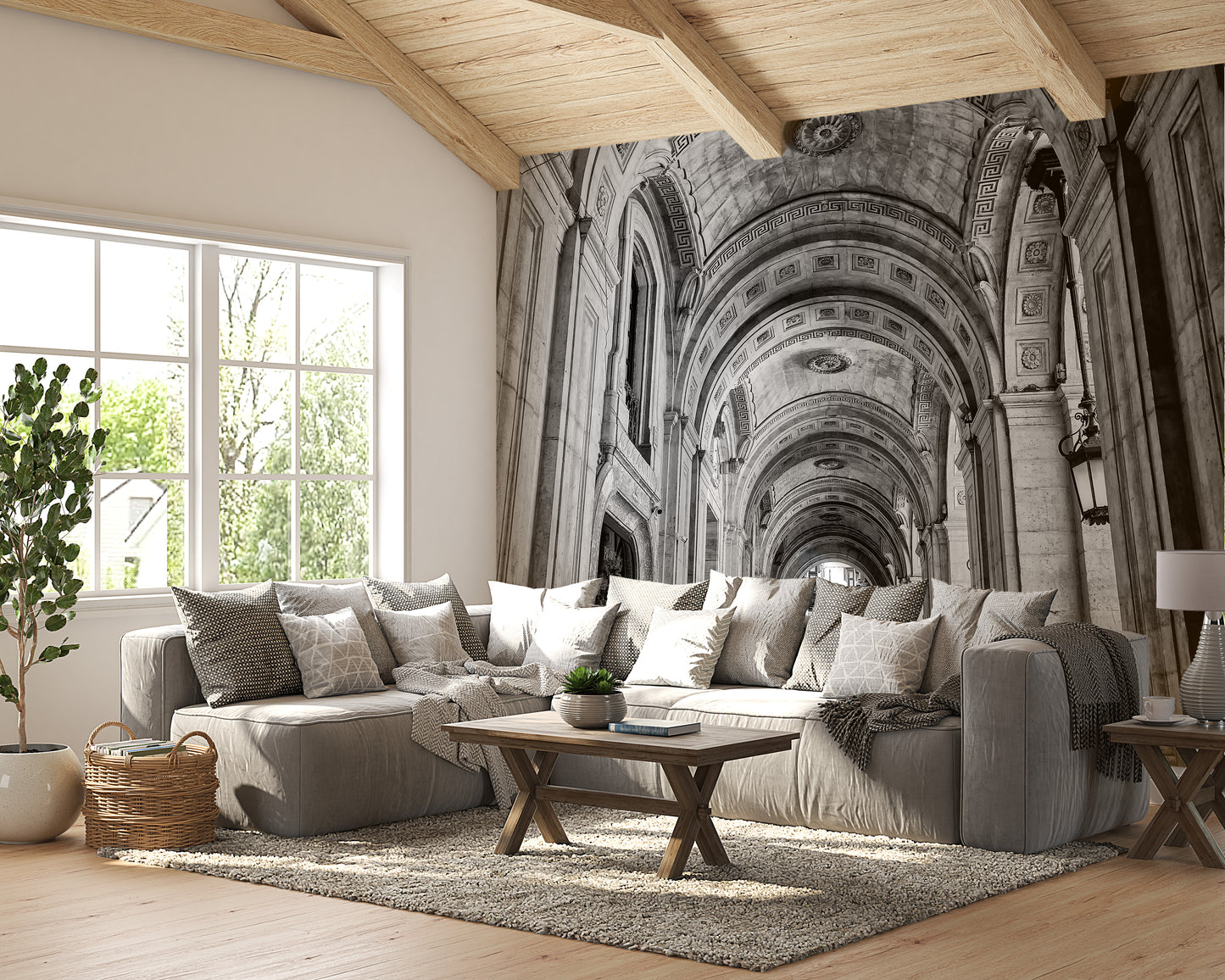 Classical architectural wallpaper design
