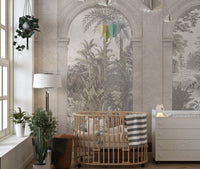 Vintage-inspired mural showcasing textured designs