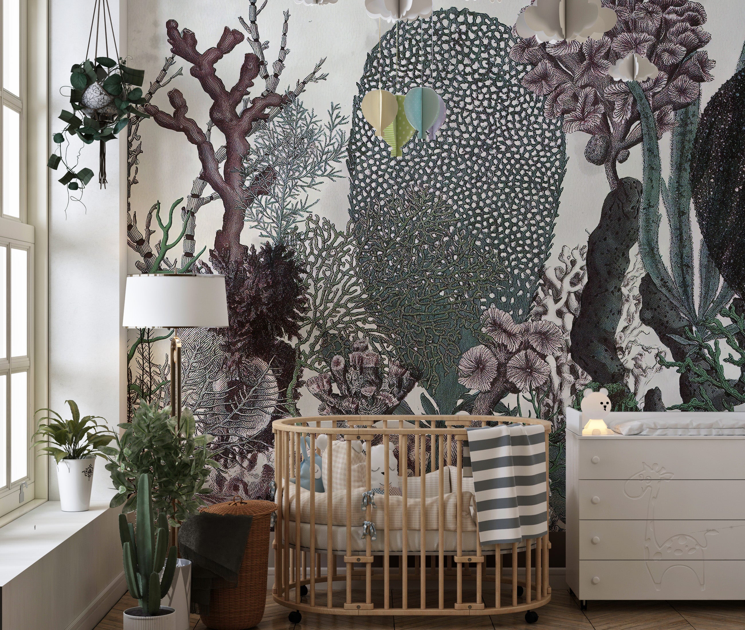 Timeless floral wallpaper in green tones

