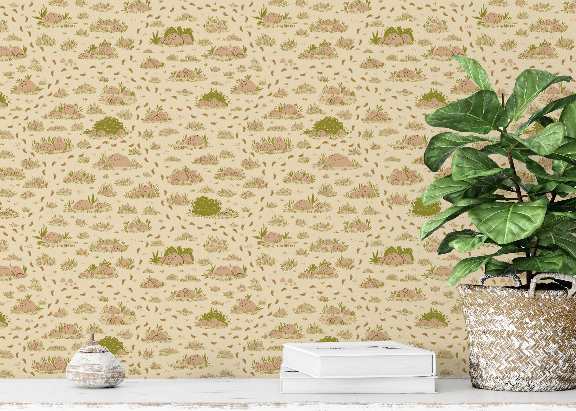 Nature-themed wallpaper with earthy brown tones for walls
