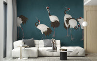 Serene crane dance wallpaper with soft charm.

