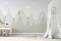 Kids' mountain retreat mural wall design
