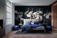 Beautiful white cranes wallpaper for interiors.
