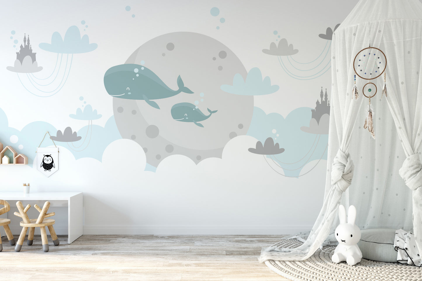 Kids Imagination Flying Whale Wall Murals