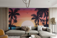 Scenic paradise beach wallpaper with sunset glow
