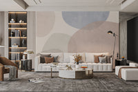 Contemporary mural showcasing pastel geometric shapes