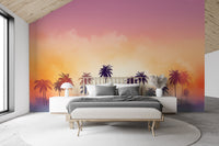 Sunset beach with palm trees mural
