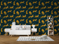 Vibrant yellow leopard wallpaper mural design
