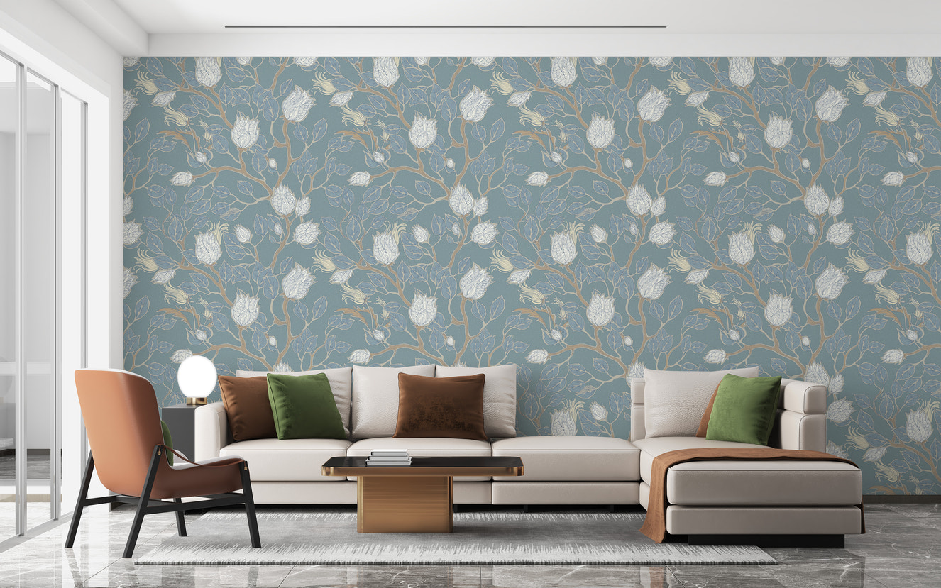Misty turquoise wallpaper mural design