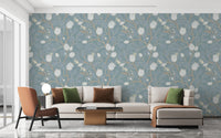 Misty turquoise wallpaper mural design
