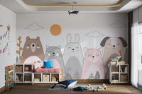 Adorable animal-themed wall mural for kids' rooms