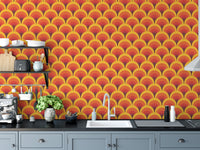 Modern orange arch mural wallpaper design
