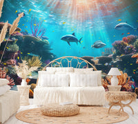 Deep sea wallpaper with tropical underwater scene
