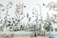 Vibrant Hummingbird Hedge mural for serene decor.
