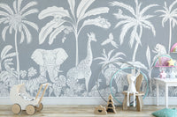 Blue jungle-themed Monochrome mural for serene spaces.
