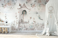 Whimsical princess castle mural decor
