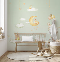 Whimsical Green Sweet Dreams design for kids' walls.
