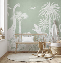 Fun Monochrome Dino Green mural for adventurous spaces.
