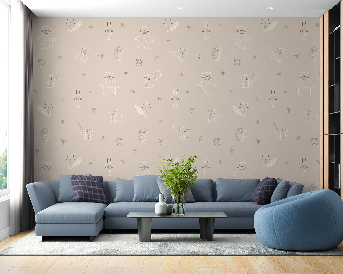 Beige Forest Friends Wallpaper for Walls