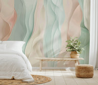 Fluid wave pattern wallpaper in calming pastels
