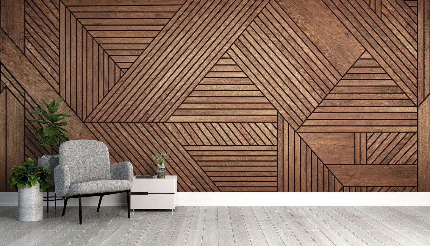 Geometric Pattern Wooden Wall Mural