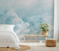Watercolor sky background with soft cloud texture
