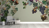 Classic fig tree wall mural with a vintage green palette
