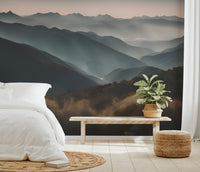 Nature-inspired sunrise mountain mural
