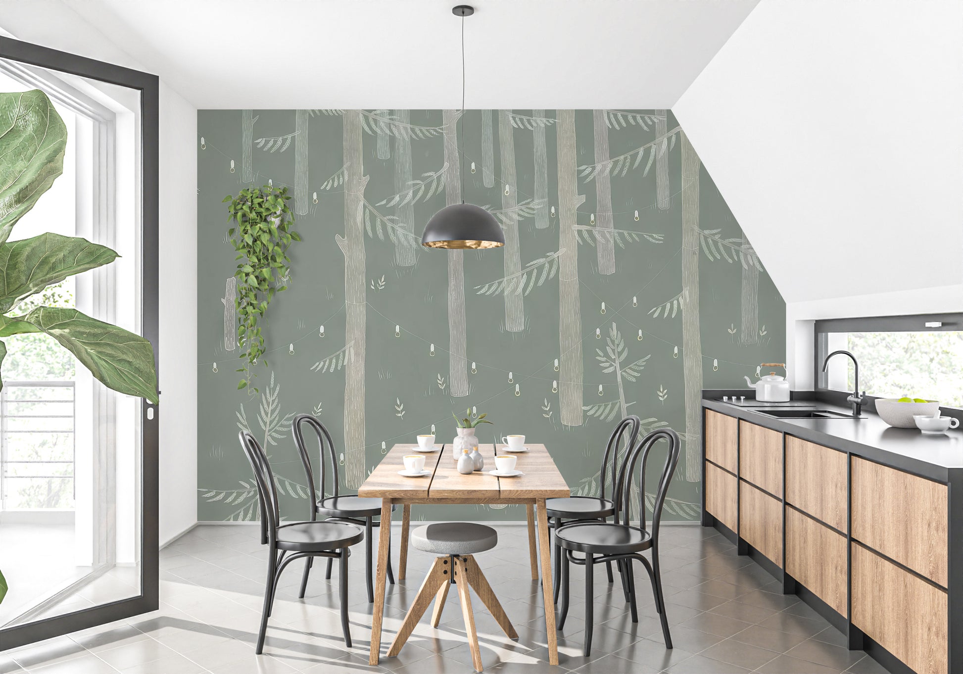 Elegant forest lights wallpaper mural for calming decor