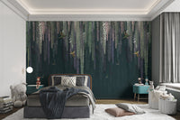 Tropical green leaves and birds wallpaper for walls